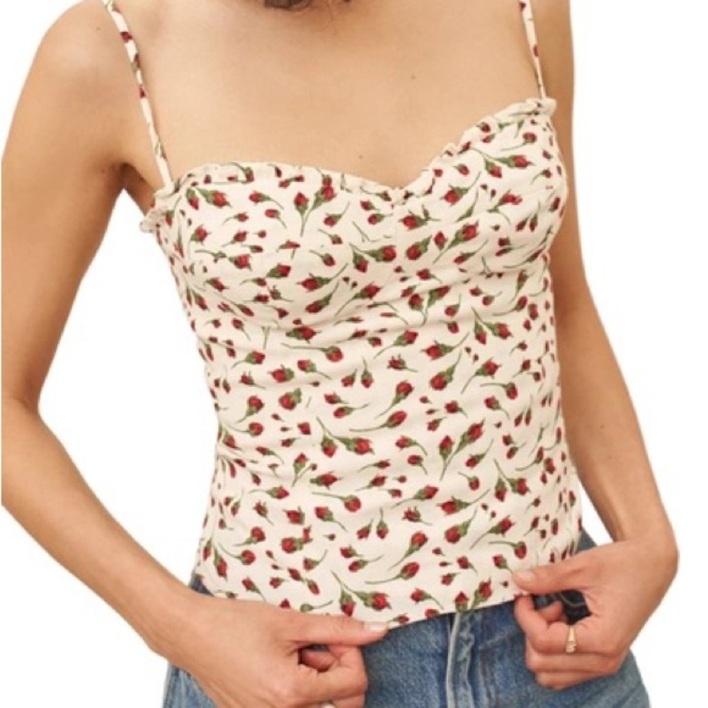 Reformation Floral Tank Top - Cream and Red